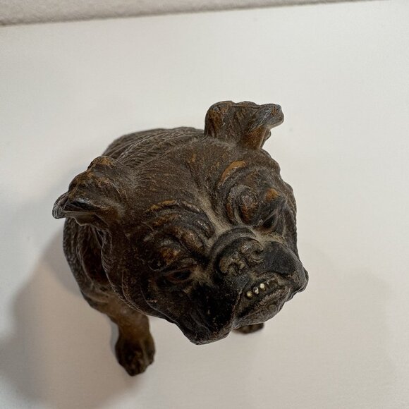 Realistic Antique Cold Painted Bronze Figure Bulldog Dog Patina - Picture 5 of 11